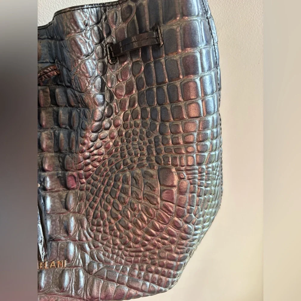 ANTONIO‎ MELANI Black Leather Shoulder Bag with Crocodile Embossed Texture
